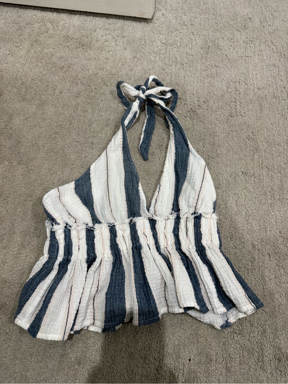 Ocean Drive Blue & White Striped Halter Peplum Camisole